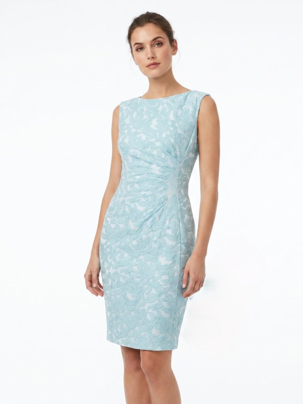 Lauren Ralph Lauren Blue Jacquard Ruched Sleeveless Sheath Dress